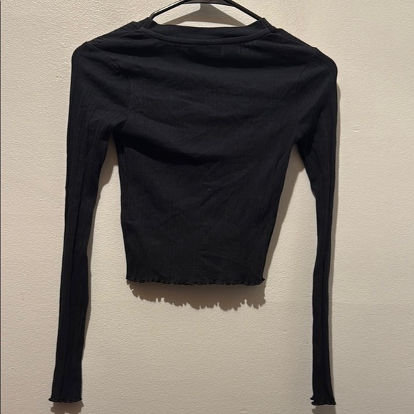 Topshop XS Black Long Sleeve Button-Up Cropped Top - Picture 7 of 9